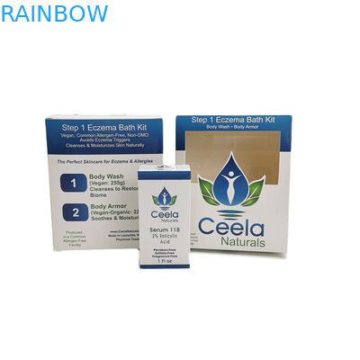 Στιλπνό άσπρο κιβώτιο εγγράφου χαρτονιού που συσκευάζει τη λιανική εφαρμογή πλυσίματος σώματος φροντίδας δέρματος