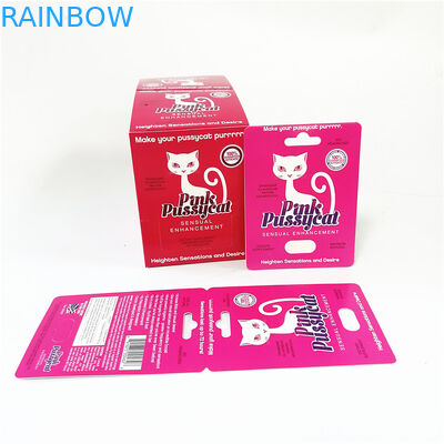 UV κάρτες εγγράφου επίδρασης επίδειξης με τη φουσκάλα που συσκευάζει τα ρόδινα κιβώτια συσκευασίας καρτών Pussycat