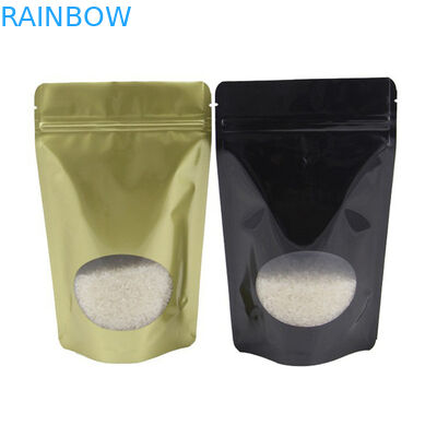 Προσαρμοσμένη ανακυκλώσιμη χρυσή στάση επάνω Ziplock στη σακούλα με το σαφές παράθυρο φύλλων αλουμινίου αργιλίου για το τσάι φασολιών καφέ καραμελών