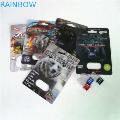 Σεξουαλικά χάπια αυξήσεων που συσκευάζουν τις ανώτατες 150K τρισδιάστατες κάρτες φουσκαλών ρινοκέρων με το κιβώτιο εγγράφου για την κάψα φύλων σκονών