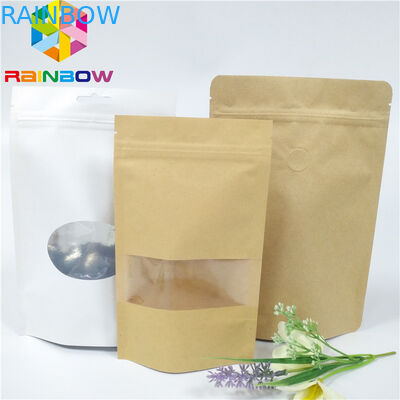 Η συνήθεια τύπωσε τις τσάντες εγγράφου με Ziplock την καφετιά τσάντα της Kraft για τον καφέ/το τσάι με τη στάση παραθύρων που συσκευάζει επάνω τη σακούλα