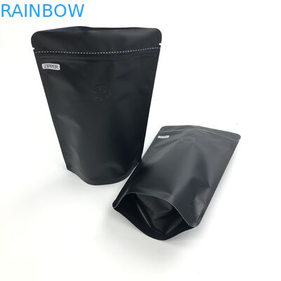 COem συνήθειας 250G μαύρη λογότυπων στάση φύλλων αλουμινίου αργιλίου μεγέθους Resealable επάνω με την εξαέρωση των βαλβίδων για τη συσκευάζοντας σακούλα φασολιών καφέ