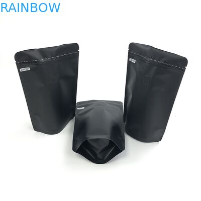 COem συνήθειας 250G μαύρη λογότυπων στάση φύλλων αλουμινίου αργιλίου μεγέθους Resealable επάνω με την εξαέρωση των βαλβίδων για τη συσκευάζοντας σακούλα φασολιών καφέ