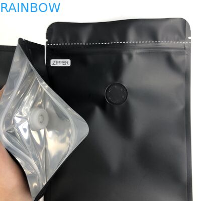 COem συνήθειας 250G μαύρη λογότυπων στάση φύλλων αλουμινίου αργιλίου μεγέθους Resealable επάνω με την εξαέρωση των βαλβίδων για τη συσκευάζοντας σακούλα φασολιών καφέ