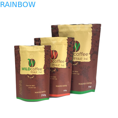 η μεταλλίνη 250g 500g 1kg τελειώνει ευθυγραμμισμένη τη φύλλο αλουμινίου στάση επάνω στη συσκευάζοντας τσάντα φερμουάρ για τη συσκευασία καφέ