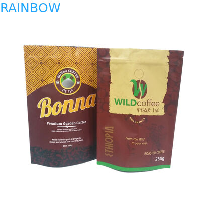 η μεταλλίνη 250g 500g 1kg τελειώνει ευθυγραμμισμένη τη φύλλο αλουμινίου στάση επάνω στη συσκευάζοντας τσάντα φερμουάρ για τη συσκευασία καφέ