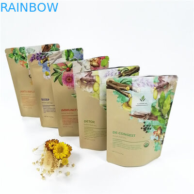 Χαμηλό Moq 1000 βιοδιασπάσιμη στάση επάνω στη σακούλα φερμουάρ προσάρμοσε τις ψηφιακές τσάντες Mylar ζιζανίων κάνναβης τσαντών εγγράφου της Kraft εκτύπωσης καφετιές