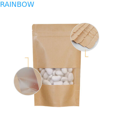 Καφετιά Ziplock εγγράφου της Kraft βιοδιασπάσιμη στάση επάνω στη σακούλα με το παράθυρο