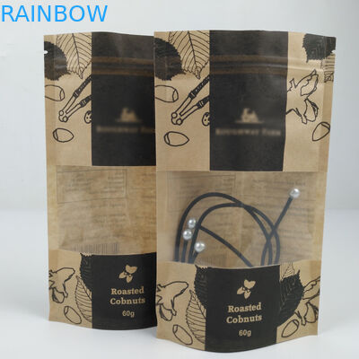 Με τις σαφείς μπροστινές τσάντες παραθύρων με την κορυφή Mylar εγκοπών δακρυ'ων κλειδαριών φερμουάρ υψηλή - η στάση βαθμού ποιοτικών τροφίμων επάνω στις σακούλες εγγράφου της Kraft τοποθετεί σε σάκκο