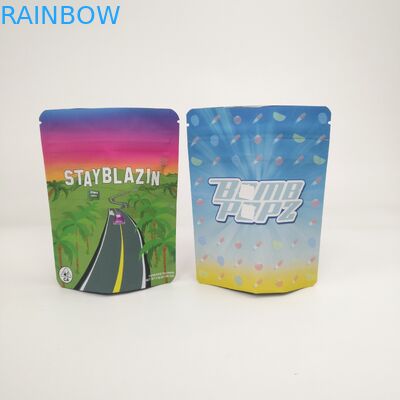 Προσαρμοσμένη στάση μπισκότων λογότυπων 3.5g 7g 14g 28g 1pound επάνω στις τσάντες για τις καννάβεις Runtz χορταριών CBD ελαφριάς ομίχλης Kush