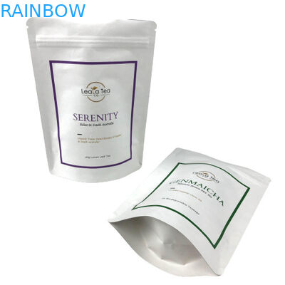 Τσάντες φύλλων αλουμινίου αργιλίου απόδειξης μυρωδιάς για το άσπρο λογότυπο συνήθειας τσαγιού φασολιών καφέ