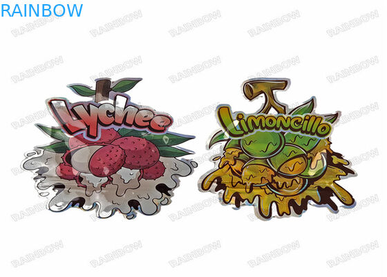 Προσαρμοσμένες τυπωμένες πλαστικές τσάντες κομμένες με φερμουάρ Mylar Stand Up Holographic 3,5 g ειδικού σχήματος πλαστικό