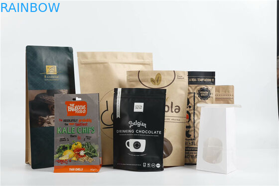 Τυποποιημένες σακούλες συσκευασίας χαρτιού Kraft Καφέ σακούλες επίπεδου βυθού με βαλβίδα αποβλήτων