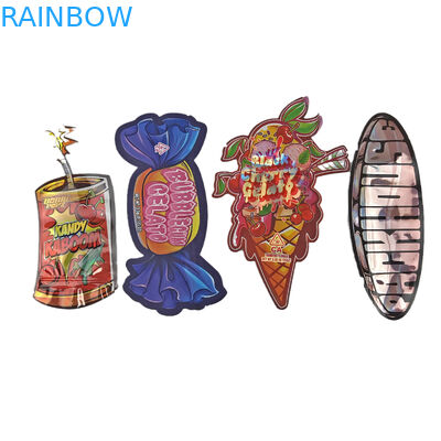 Προσαρμοσμένη ειδική σχήμα φερμουάρ συσκευασία μαλακό άγγιγμα CBD παιδική απόδειξη 3,5g ακανόνιστες πεθαίνει κόψιμο πλαστικές σακούλες