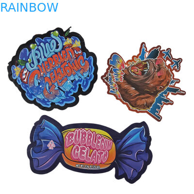 Προσαρμοσμένη ψηφιακή εκτύπωση με διακόπτη Ακανόνιστη 3.5g τσάντα Ειδικό σχήμα Τροφίμων πλαστικό Ziplock συσκευασία Τσάντες Mylar