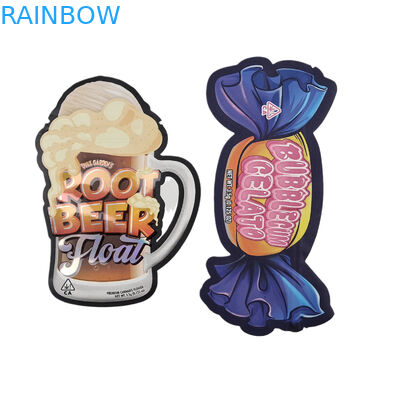 Προσαρμοσμένη ψηφιακή εκτύπωση με διακόπτη Ακανόνιστη 3.5g τσάντα Ειδικό σχήμα Τροφίμων πλαστικό Ziplock συσκευασία Τσάντες Mylar