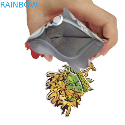 Σχήμα Μυλάρ τσάντες με προσαρμοσμένο λογότυπο εκτυπωμένο Ακανόνιστο Ολογράφημα Ziplock Αδιάβροχο 3.5g 7g 14g 28g σνακ τσάντες