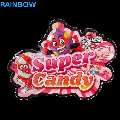 Διαμορφωμένη κοπή 3.5g Πλαστική σακούλα Γυαλιστερό φερμουάρ Mylar Για συσκευασία ζαχαρωτών βοτάνων Candy Smell Proof Γυαλιστερή επιφάνεια