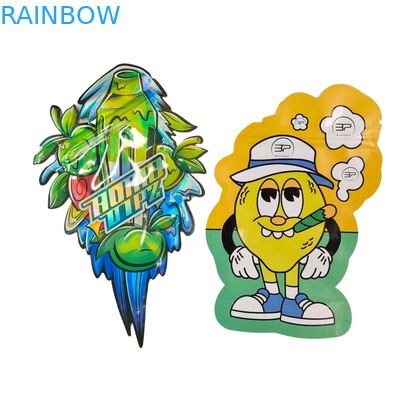 Προσαρμοσμένο Σχήμα 3.5g Κουτί Προβολής Τσάντες Mylar Child Proof Soft Touch Die Cut Bag Για 1g 3.5g 7g 14g 28g Edible Plastic