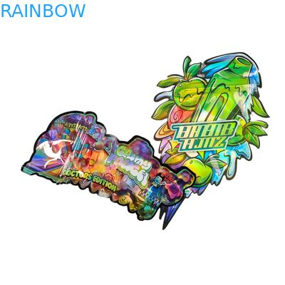 Προσαρμοσμένο Σχήμα 3.5g Κουτί Προβολής Τσάντες Mylar Child Proof Soft Touch Die Cut Bag Για 1g 3.5g 7g 14g 28g Edible Plastic