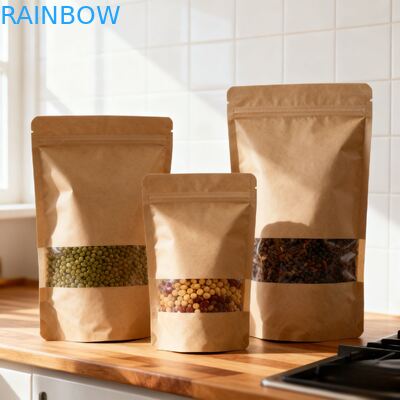 Προσαρμοσμένη βιοαποικοδομητική ανθεκτική στην υγρασία Stand Up Pouch Kraft Paper Bag για συσκευασία τροφίμων