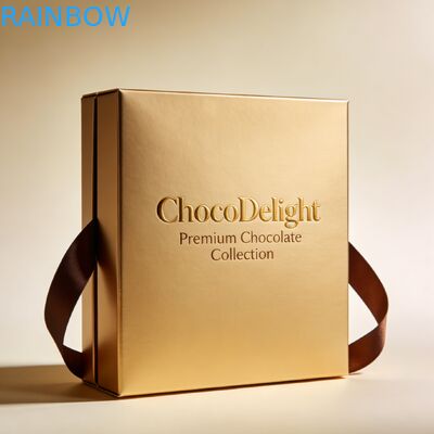 Προσαρμοσμένο κουτί δώρου γάμου με χρυσή αλουμινοταινία και διαφανές παράθυρο για γλυκά και σοκολάτες