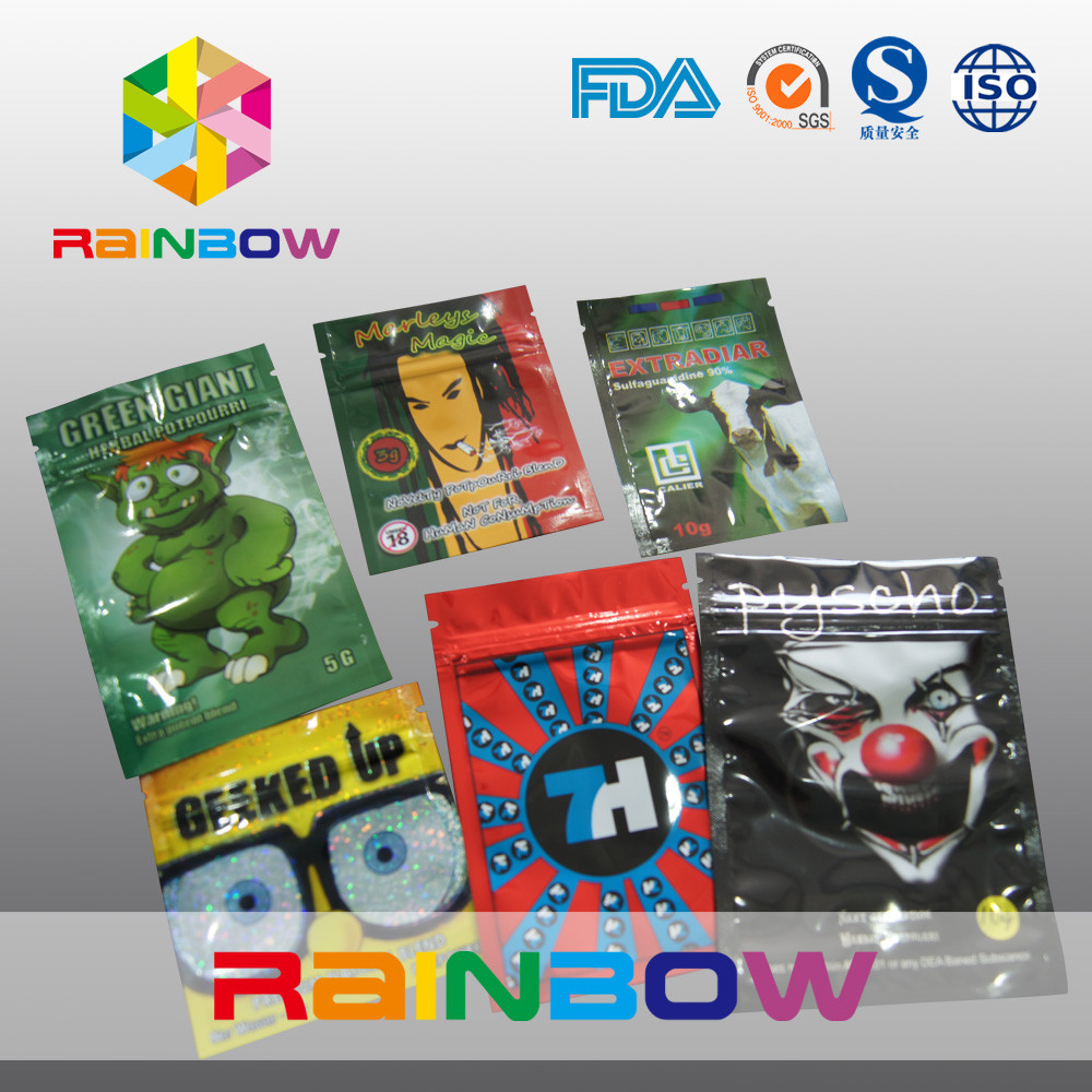 Δευτερεύουσα συσκευασία θυμιάματος σφραγίδων τρία βοτανική/τσάντα φερμουάρ ποτ πουρί καρυκευμάτων