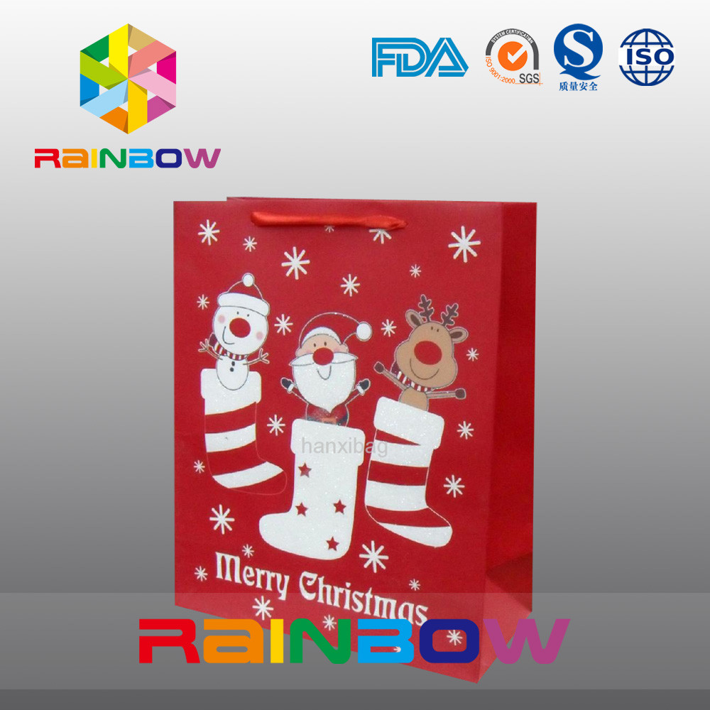 Κόκκινη προσαρμοσμένη τσάντα δώρων Χριστουγέννων τσαντών εγγράφου με το κόκκινο σχοινί/χαριτωμένος τυπωμένος