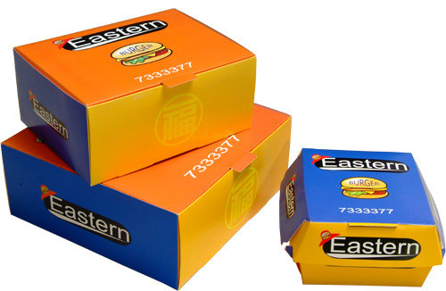 Συσκευασία κιβωτίων εγγράφου Premiium με τυπωμένο το συνήθεια σχέδιο για το εστιατόριο γρήγορου φαγητού