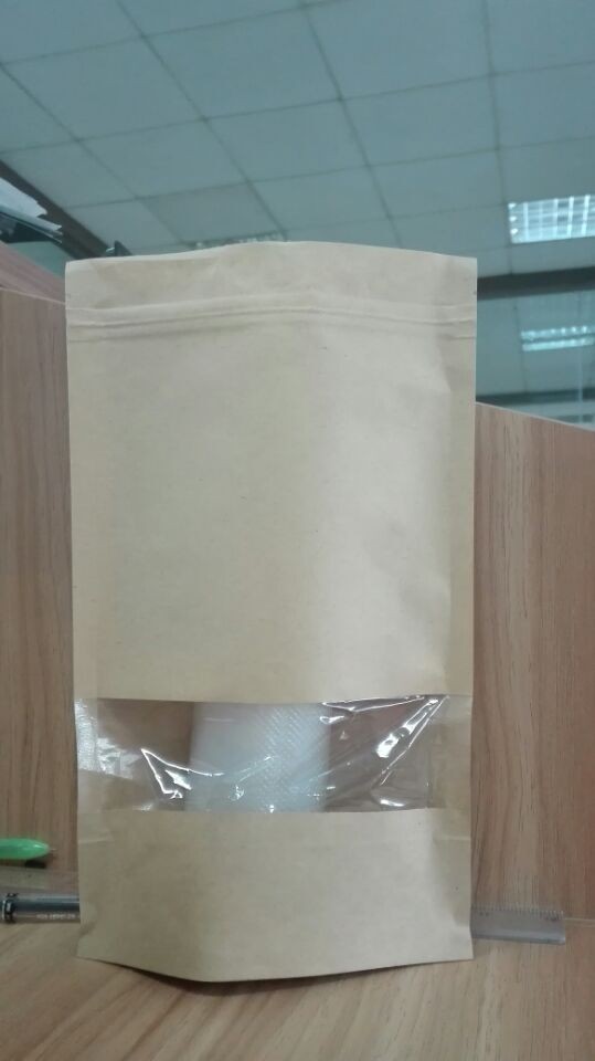 Ziplock της Kraft Mylar η σακούλα προσάρμοσε την τσάντα εγγράφου στάσεων επάνω με το ορθογώνιο παράθυρο