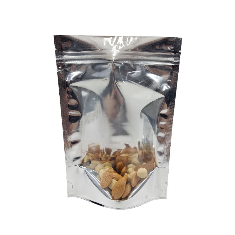 Φύλλο αλουμινίου αργιλίου CMYK που συσκευάζει μπροστινή ασημένια πίσω στάση παραθύρων Mylar Doypac τη σαφή επάνω Resealable