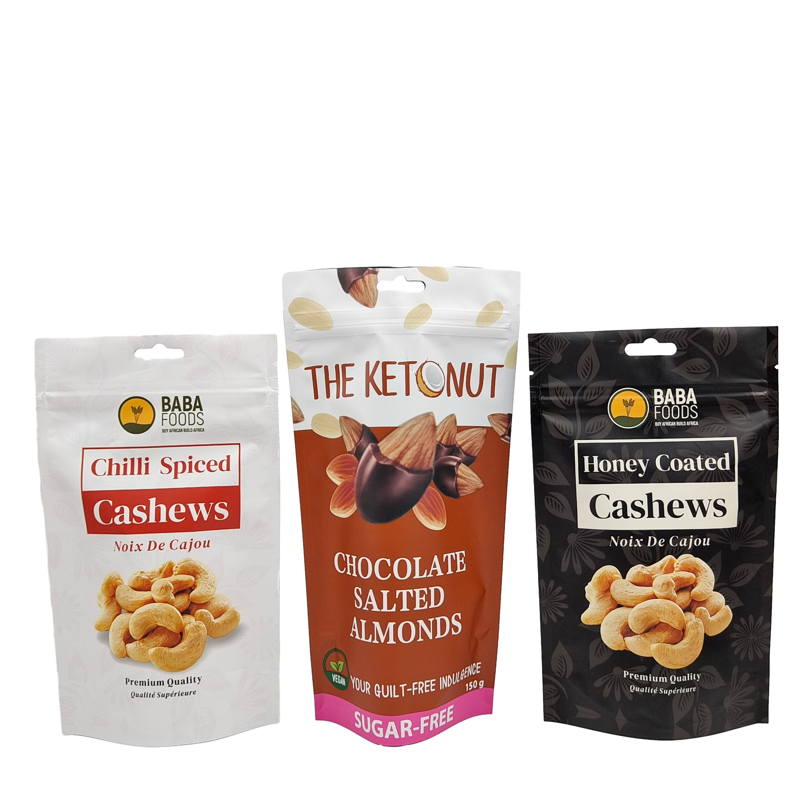 Προσαρμοσμένο Στάσου Up Zipper Καζού καρύδια Σοκολάτα Τροφική τσάντα Αλουμινίου Φόλιο Zip Lock συσκευασία σακούλα