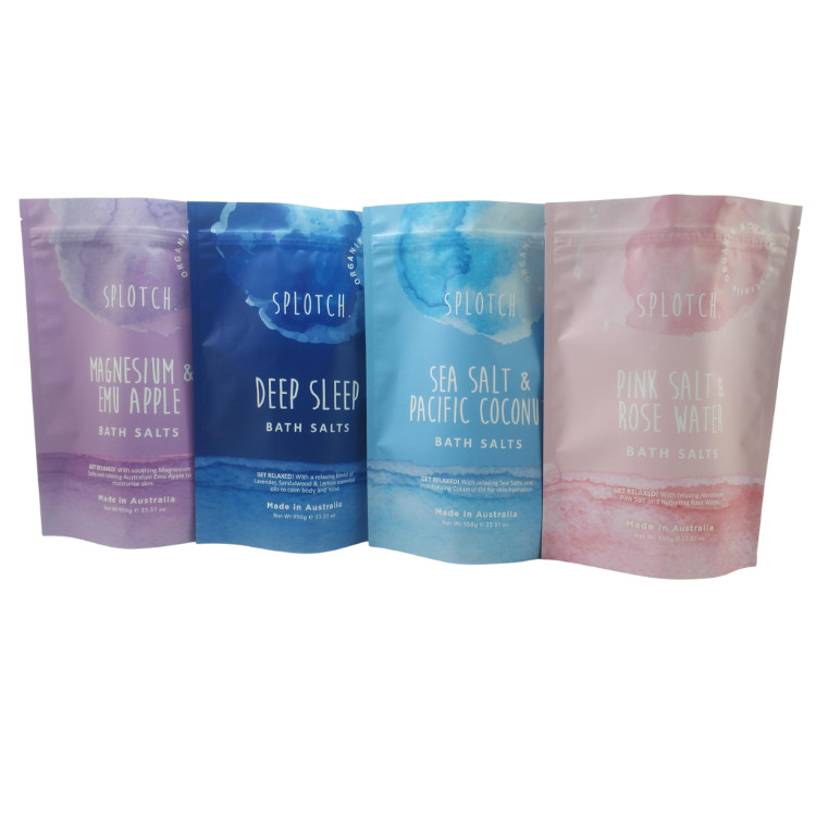 Προσαρμοσμένη εκτύπωση λογότυπου Σφραγίδα Τσέκα Σφουγγάρισμα σώματος Σαπούνι βόμβα μπάνιου Συσκευή Αλουμινίου φύλλο τσάντα πλαστικό φερμουάρ τσάντες αλατιού μπάνιου