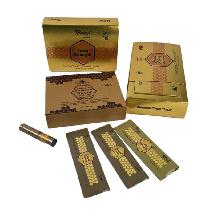 Προσαρμοσμένη χρυσή εκτύπωση Vital Vip Honey συσκευασία σακούλες λουλούδια HMF βασιλικό μέλι Vip για αυτόν Vital Vip μέλι συσκευασία