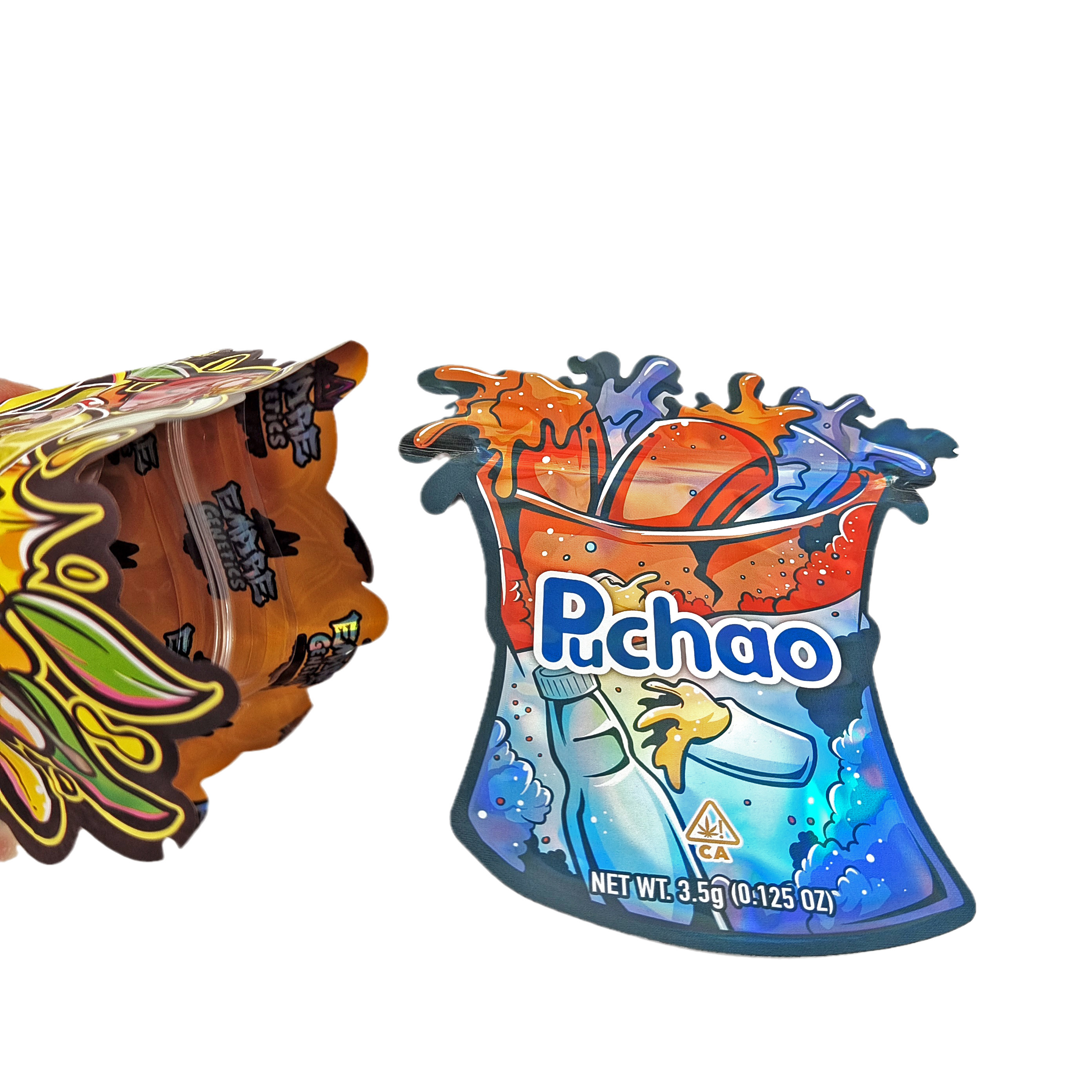 Προσαρμοσμένο λογότυπο Εκτυπωμένο Ματ μαλακό άγγιγμα Ακανόνιστο ειδικό σχήμα Συσκευή 3,5g παιδική απόσταξη Αλουμινίου χαλί τσάντα