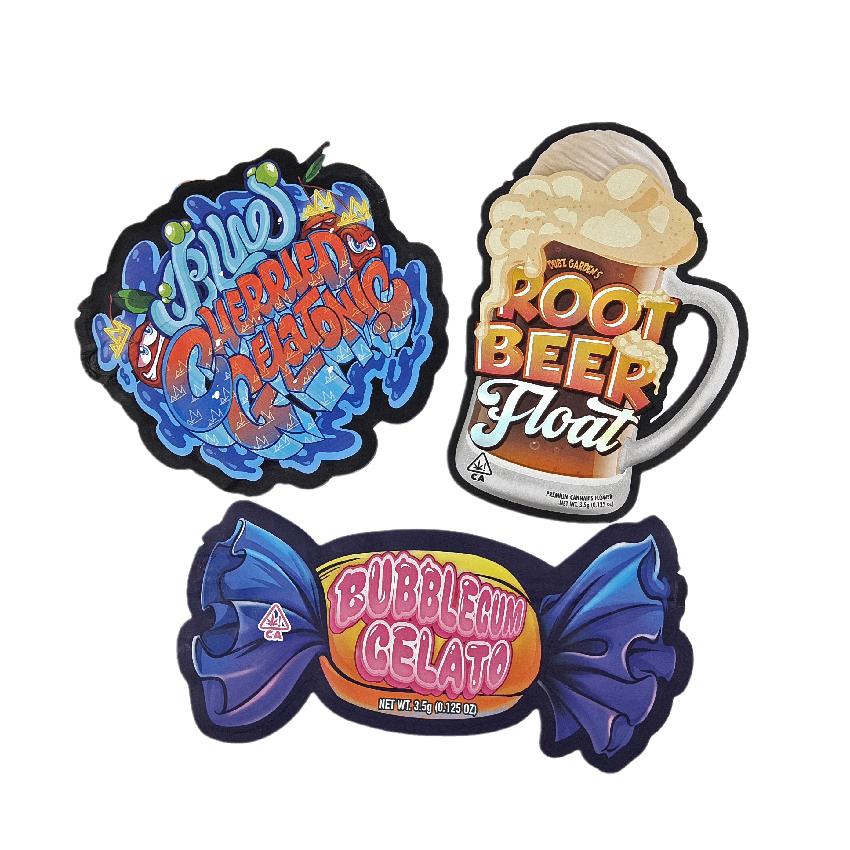 Τύπωση προσαρμοσμένη 3.5g 7g 14g 28g Ειδικό σχήμα Αδιάβροχο Τροφικό Γλυκό Τύπος Τυποποιημένες Τσέπες Mylar