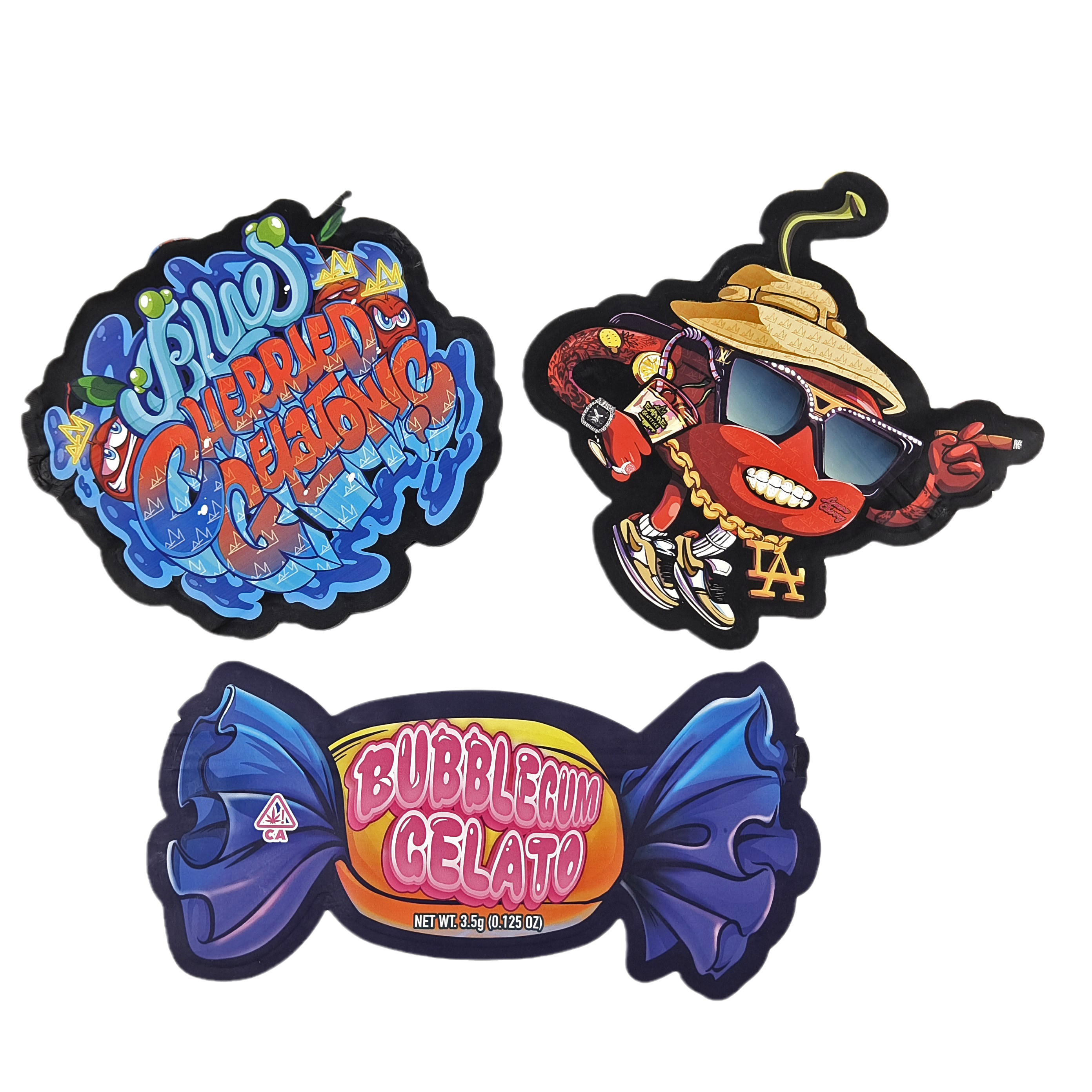 Προσαρμοσμένο Ματ λογότυπο επανακλειδωτό πλαστικό σχήμα τσάντα Αδιάβροχο θραύση κόψιμο Ziplock 3.5 Mylar σακούλες για γλυκά