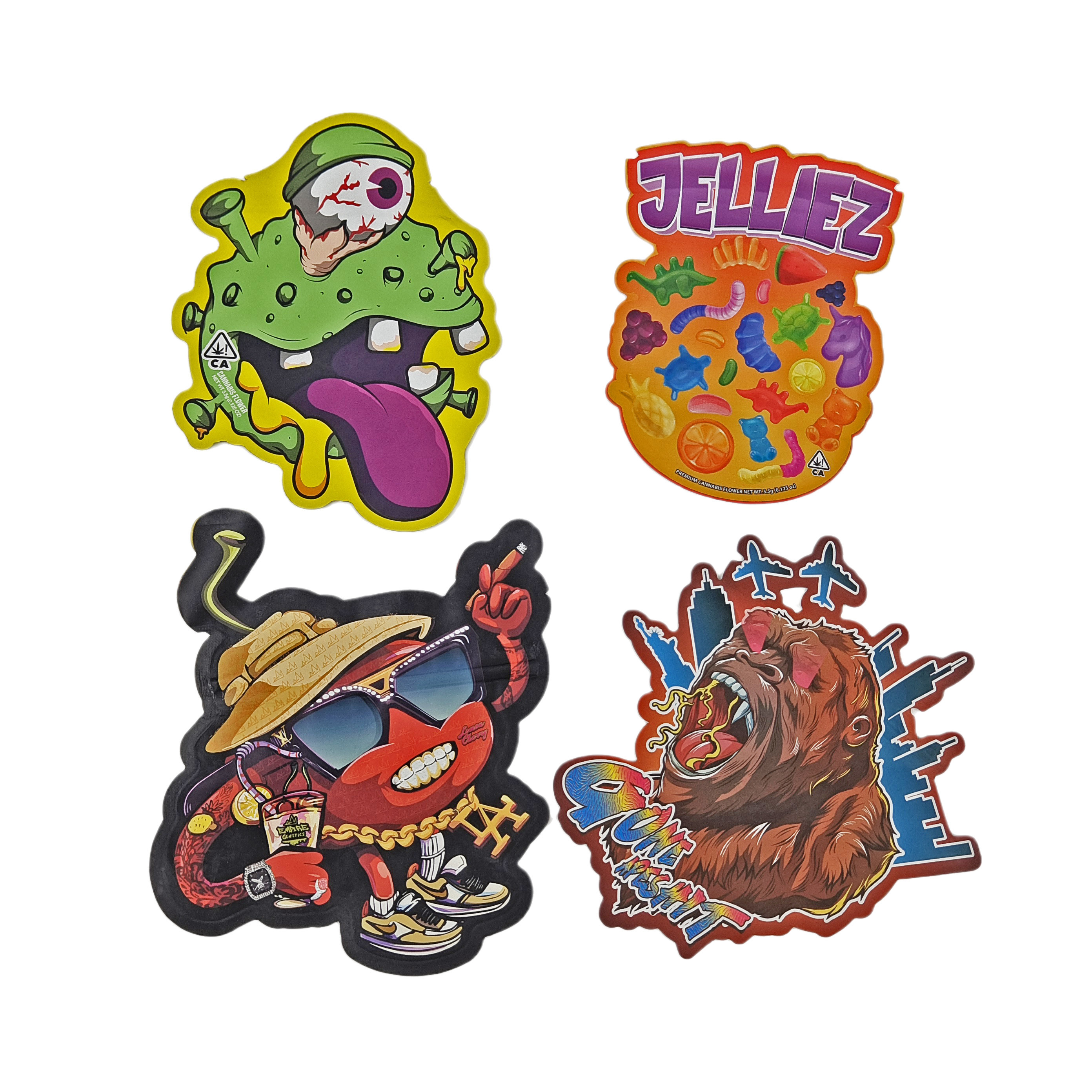 Προσαρμοσμένα τυπωμένα 3.5g μπισκότα γλυκά σνακ Ειδικά σχήμα Ziplock πλαστικές σακούλες με οσφρητική διακοπή πεθαίνει σακούλες Mylar