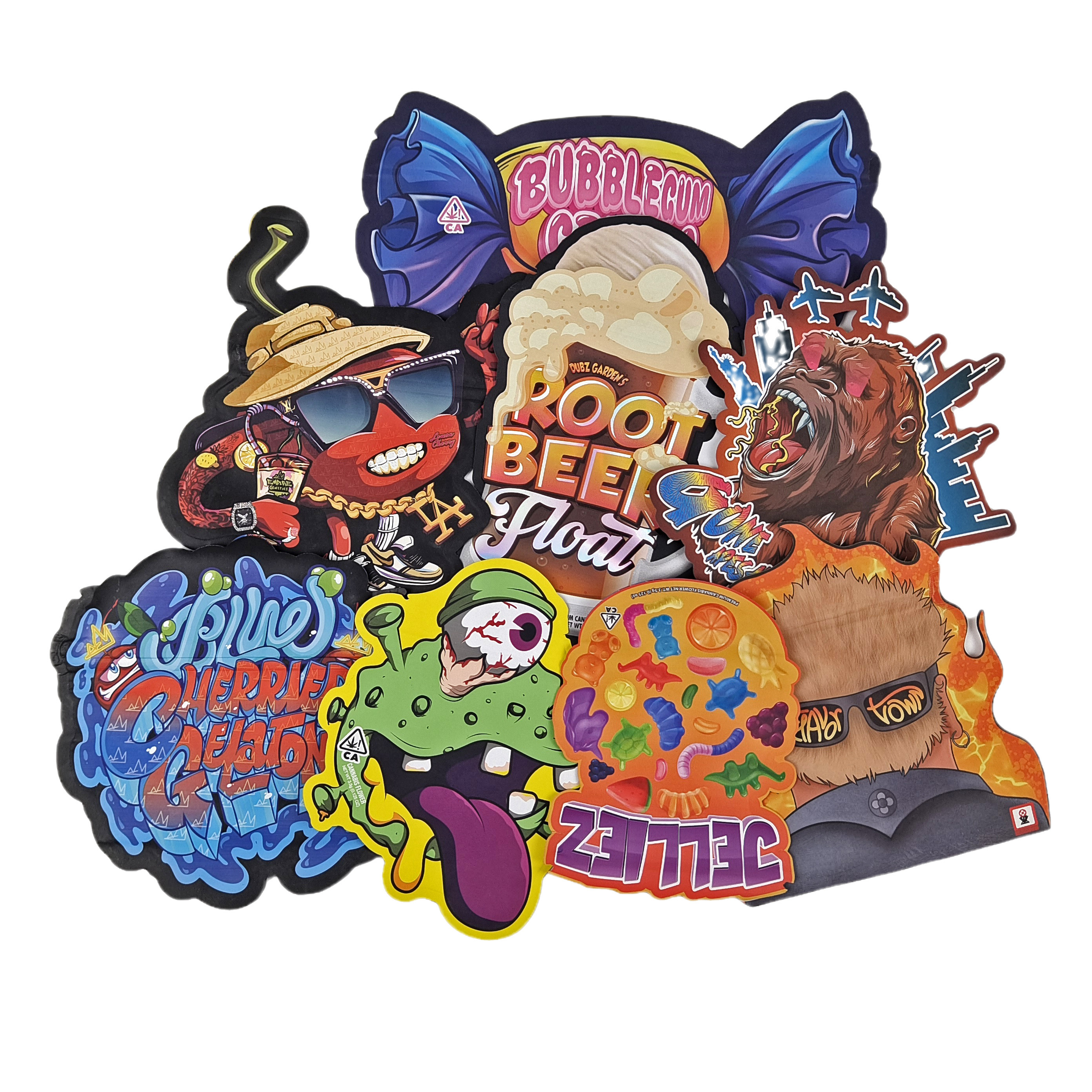 3.5g 7g 14g Ειδικό σχήμα πλαστική σακούλα συσκευασίας ολογράφηση οσφρητική πλαστική θραύση Custom Snack Cookie Snack Bags