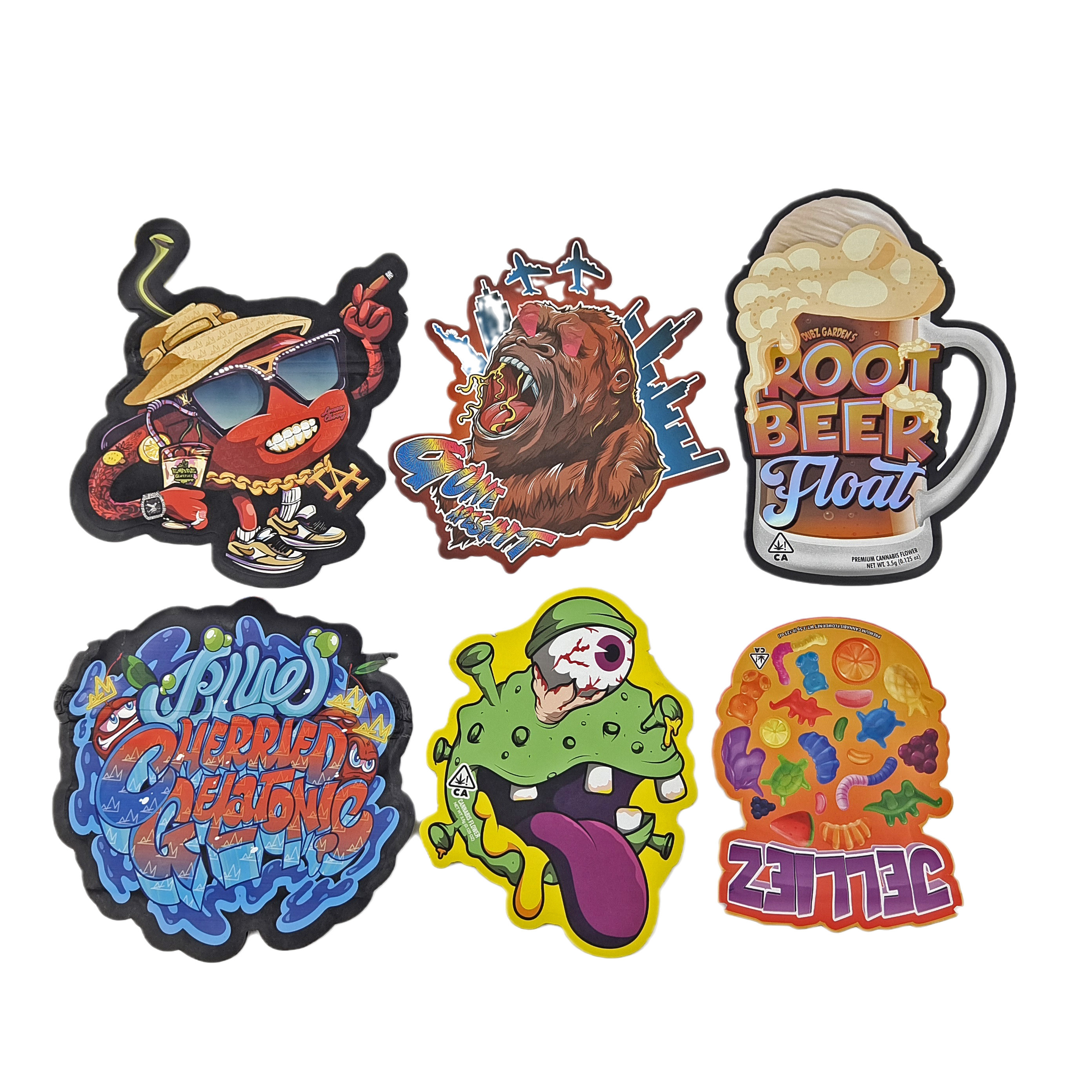 Αντί μυρωδιάς Προσαρμοσμένο Τυπωμένο 3.5g Ειδικό σχήμα Ακανόνιστη συσκευασία τροφίμων Τύλιες σακούλες με σφραγίδα