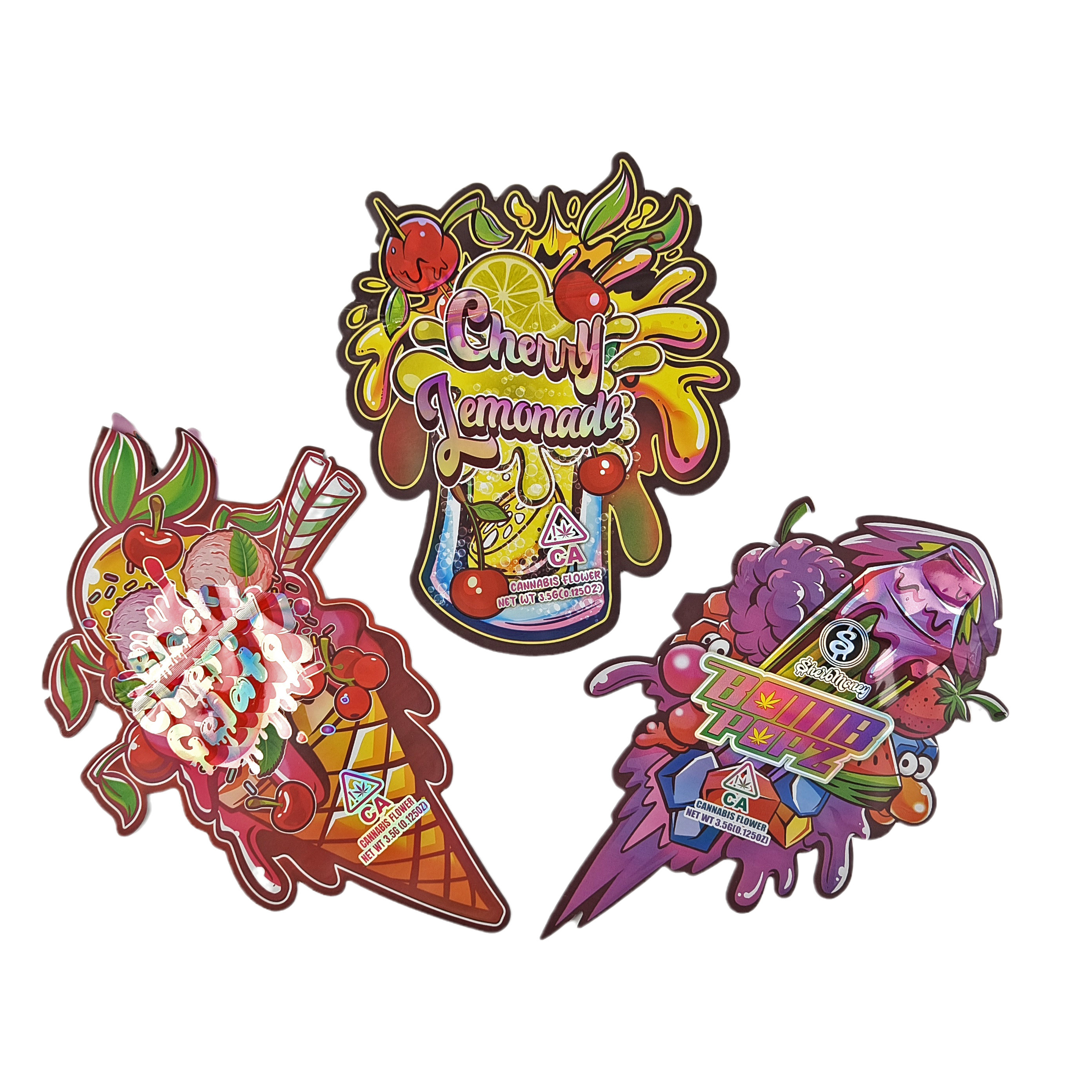 Χονδρικό 3.5g Custom Die Cut Ziplock Bags για συσκευασία τροφίμων Αντί μυρωδιάς σχήμα Τρώσιμο πακέτο Τροφίμων Mylar σακούλες