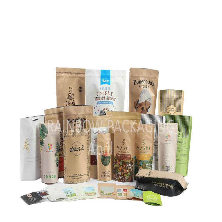 Προσαρμοσμένα Τροφικά PLA Καφέ Κραφτ Χάρτινα Σώλα Μάνγκο σκόνη Τρόφιμα για κατοικίδια ζώα Γλυκά Τρώσιμα Σώλα συσκευασίας Mylar με φερμουάρ