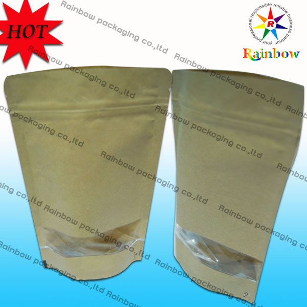 Η στάση επάνω Ziplock η καφετιά Kraft προσάρμοσε τις τσάντες εγγράφου με το παράθυρο για τη συσκευασία πρόχειρων φαγητών