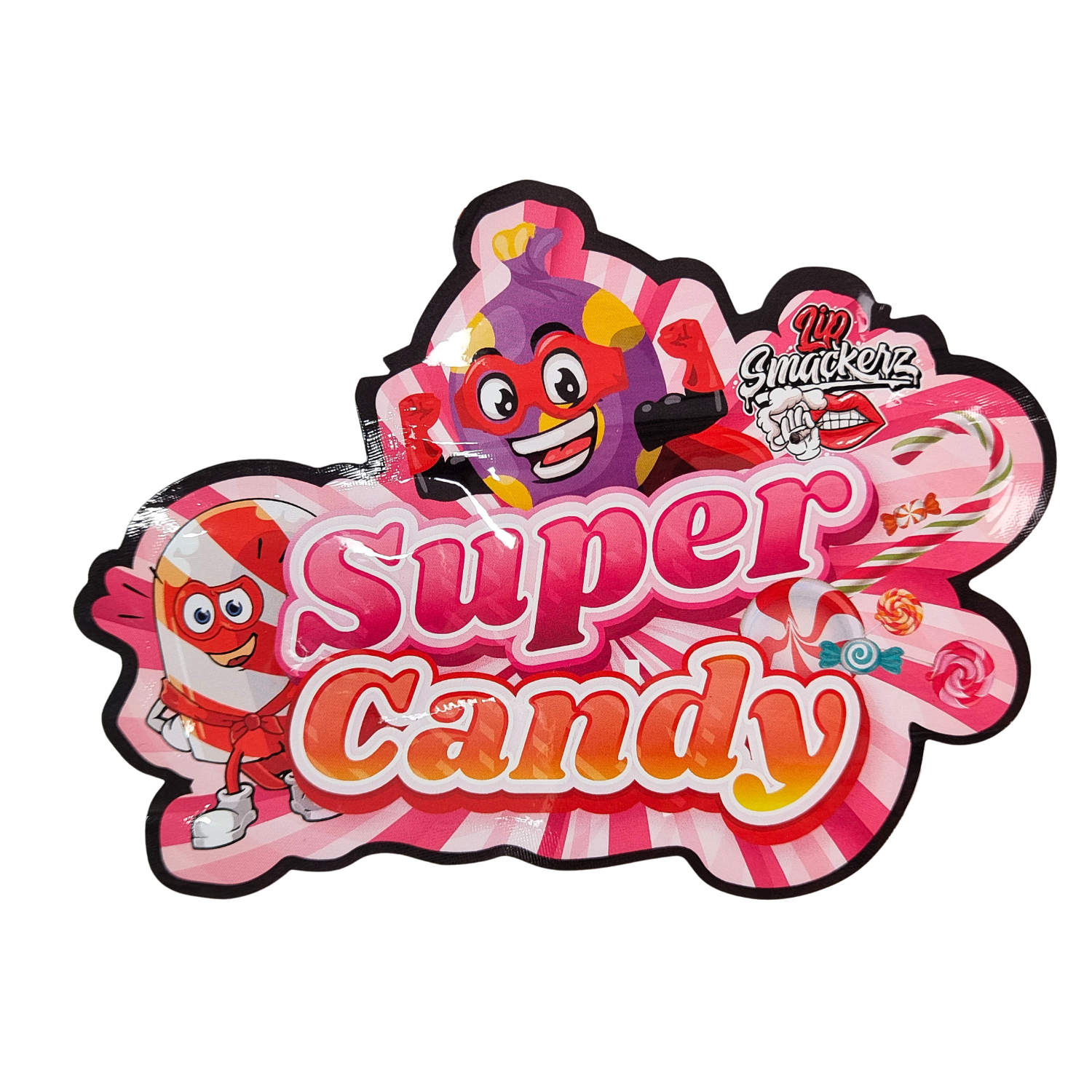 Διαμορφωμένη κοπή 3.5g Πλαστική σακούλα Γυαλιστερό φερμουάρ Mylar Για συσκευασία ζαχαρωτών βοτάνων Candy Smell Proof Γυαλιστερή επιφάνεια