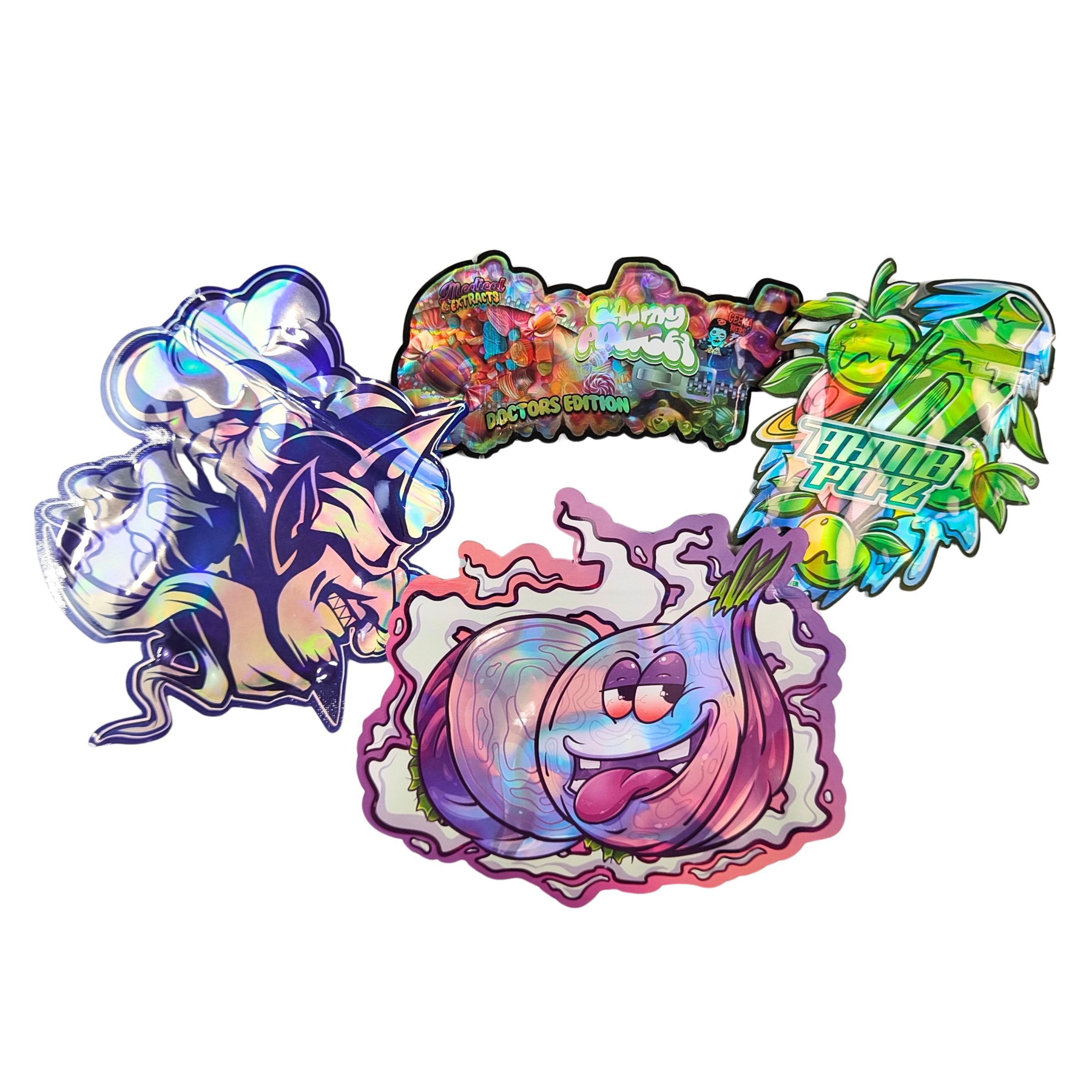 Προσαρμοσμένο Σχήμα 3.5g Κουτί Προβολής Τσάντες Mylar Child Proof Soft Touch Die Cut Bag Για 1g 3.5g 7g 14g 28g Edible Plastic