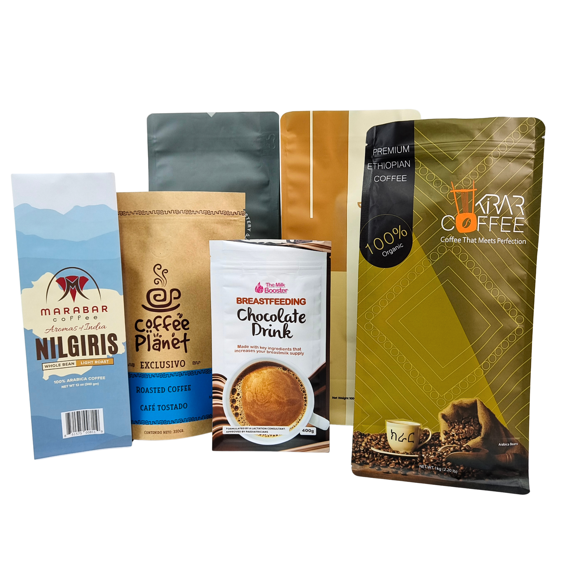 Προσαρμοσμένη Όρθια Συσκευασία Κόκκων Καφέ με Φερμουάρ και Βαλβίδα