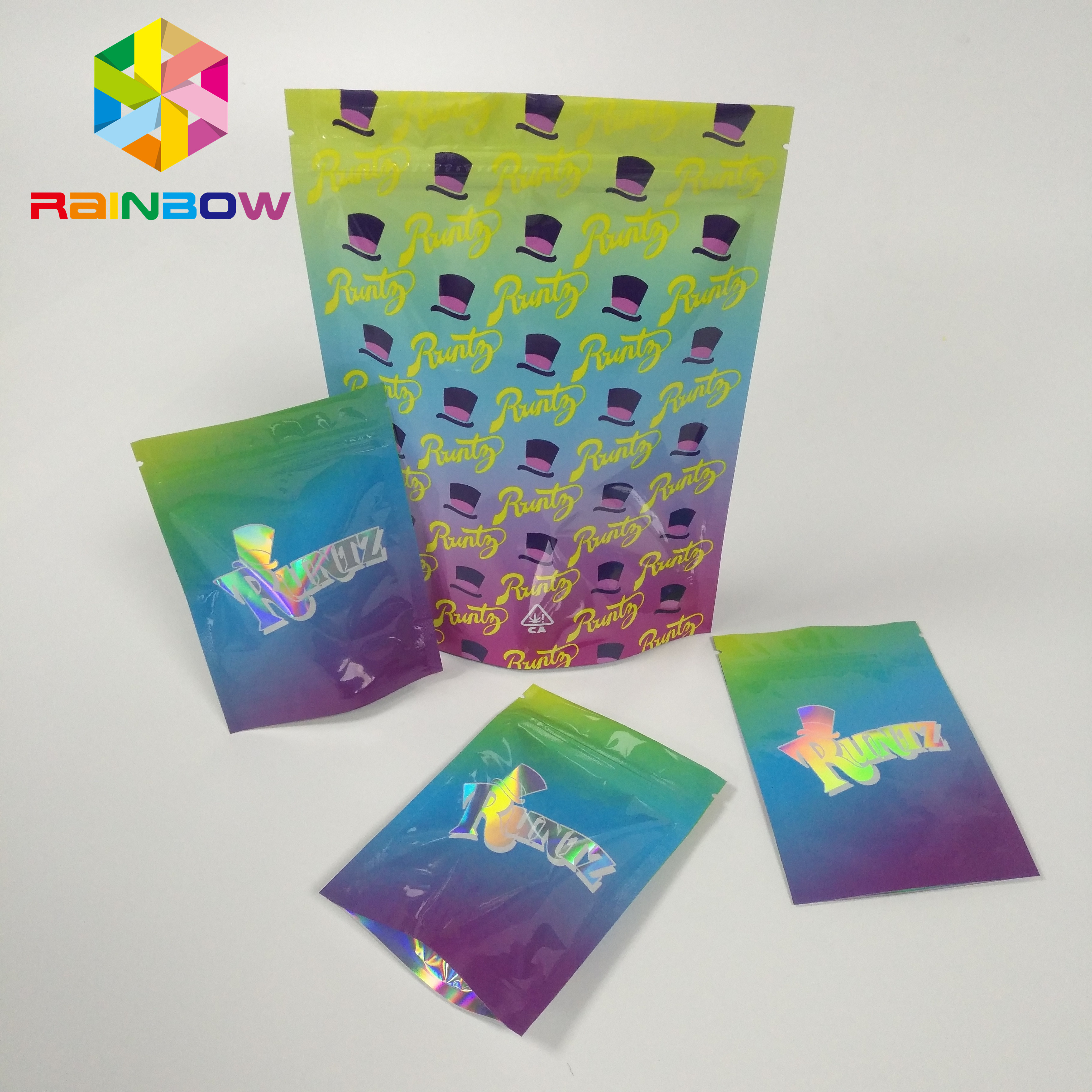 Υγρασία - στάση απόδειξης επάνω στη ζωηρόχρωμη Mylar σακουλών φερμουάρ κλειδαριά φερμουάρ ολογραμμάτων λέιζερ τσαντών RUNTZ