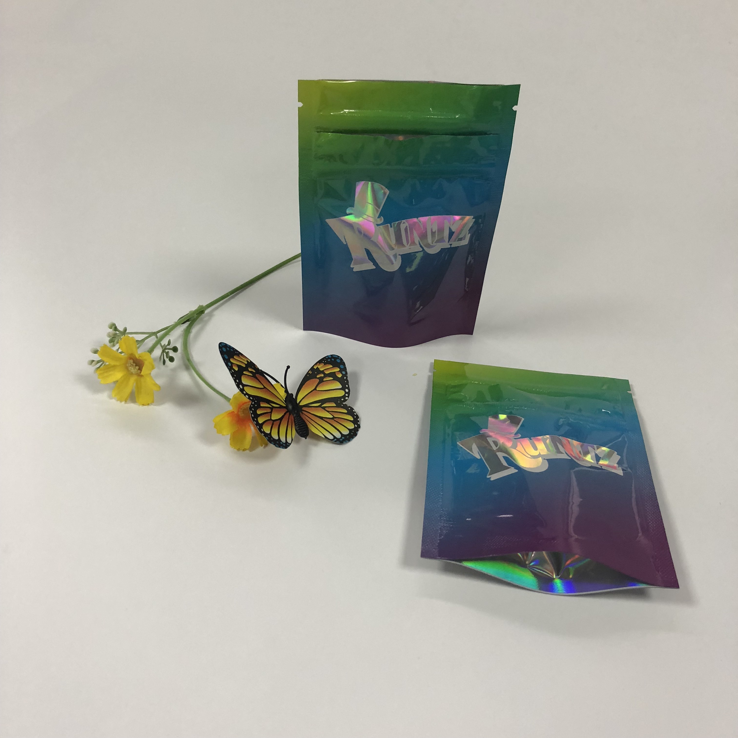 Διπλή σακούλα φύλλων αλουμινίου φερμουάρ που συσκευάζει το πλαστικό τσαντών Mylar Runtz για τη συσκευασία των μπισκότων