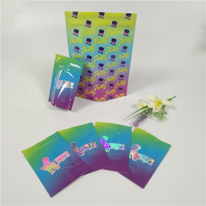 Πλαστική λαμπρή Resealable στάση ολογραμμάτων επάνω Ziplock σακουλών στην απόδειξη μυρωδιάς τσαντών Runtz