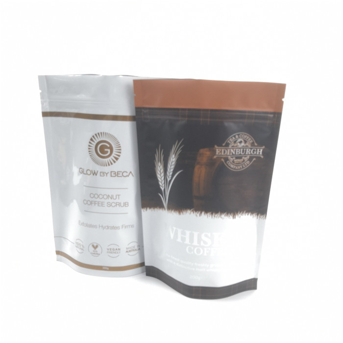 Πλαστικές σακούλες κλειδαριών φερμουάρ που συσκευάζουν την εκτύπωση Gravnre τσαντών καφέ φύλλων αλουμινίου αργιλίου